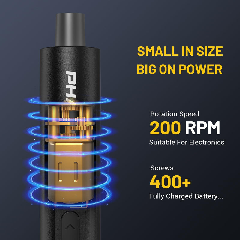PHALANX Mini 3.7V Electric Screwdriver - Precision Screwdriver Set with 60-in-1 Magnetic Bits, Magnetic Rotatable Rack, 5/32''Hex, Electric Screwdriver Cordless for Phone, Camera, Laptop, Watch Black
