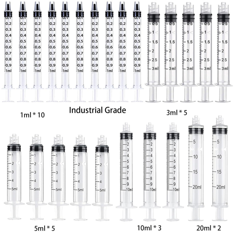 25 Pack 1ml, 3ml, 5ml, 10ml, 20ml Glue Dispenser with14ga,16ga, 18ga, 20ga, 22ga Glue Dispensing tip and Caps for Measuring and Refilling, Glue Applicator or Oil 25 Pack