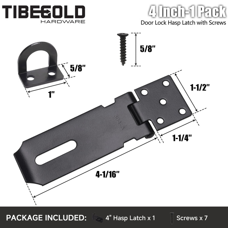 4 Inch Door Lock Hasp Latch, Security Packlock Clasp Hasp Lock Latch, Stainless Steel Gate Lock Hasp for Outdoor Fence Gate,Barn Door,Shed Closet Cabinet, Drawer, Black Finish with Screws, 1 Pack 4 Inch
