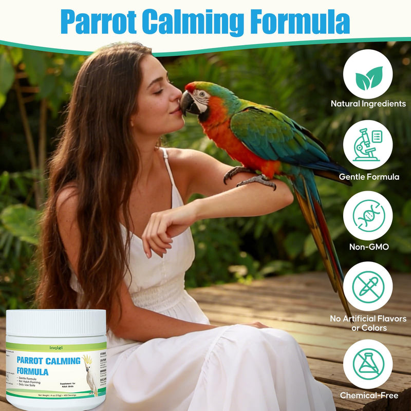 Parrot Calming Supplement – Natural Bird Stress Support Powder for Fireworks, Travel & Visitors – Vet-Formulated – Easy to Use Daily Support for Parrots – 4oz (450 Servings)