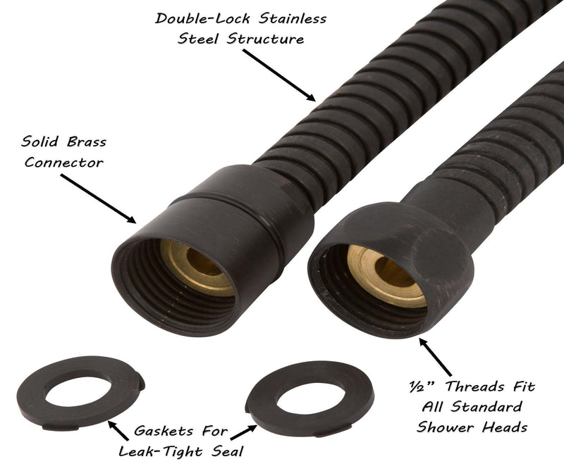 Universal 60 Inch Flexible Shower Hose - Extra Long, Stainless Steel, Double-Buckle For Handheld Showerhead - Oil-Rubbed Bronze Oil Rubbed Bronze
