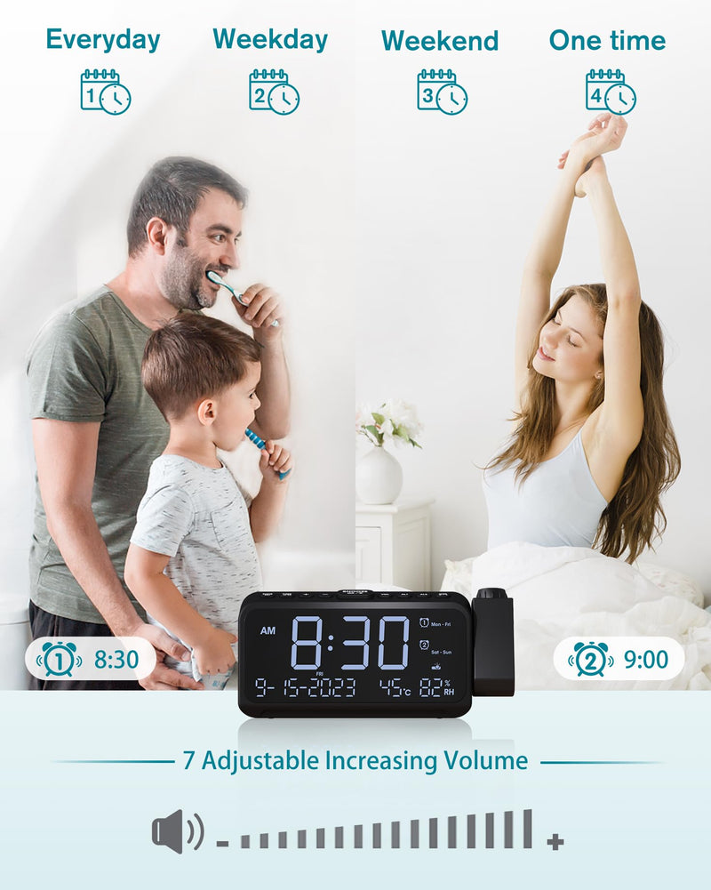 Roxicosly Projection Alarm Clock for Bedroom Ceiling, 118 dB Super Loud for Heavy Sleepers, Dual Alarm with Weekday/Weekend, Adjustable Volume, 6.7" Large Digital Dimmable Display, Easy to Read White Digit+red Projection