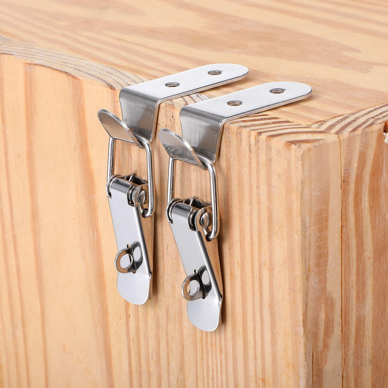 4PCS 90 Degree Tool Box Hood Locks Latches, Stainless Steel Spring Loaded Toggle Latch Catch Catch Hasp Clamp Clip Lock with 16 Screws for Wooden Case Toolboxes Cabinet Chest (with Lock Hole)