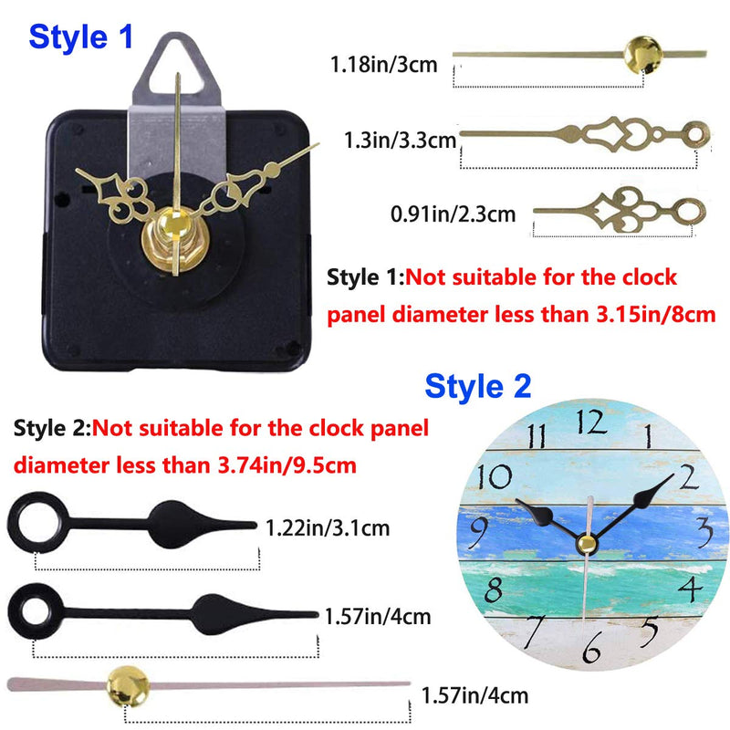 2 Pack Non Ticking Wall Miniature Clock Movements Mechanism with 5 Pairs of Short Hands Quartz Motor Kit Battery Operated DIY Repair Parts Replacement, 5/32 In Max Dial Thick, 1/2 In Shaft Length Shaft Length 1/2 Inch