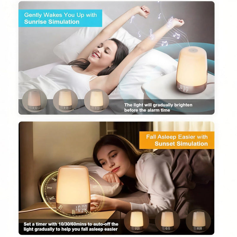 winshine Touch Wake Up Night Light with Sunrise Simulation Alarm Clock, 3 Ways Dimmable Warm White Bedside Lamp for Kid Bedrooms RGB Ambient Table Nightstand Light,Sleep Aid Snooze Timer Mode