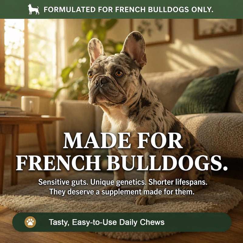 PawGuard French Bulldog Longevity Chews, Breed-Specific Formula Supplement for Bulldogs' Probiotics Chews, Supports Gut Health, Immunity & Skin, Pork Flavor, 30 Count (1 PC) 1 PC