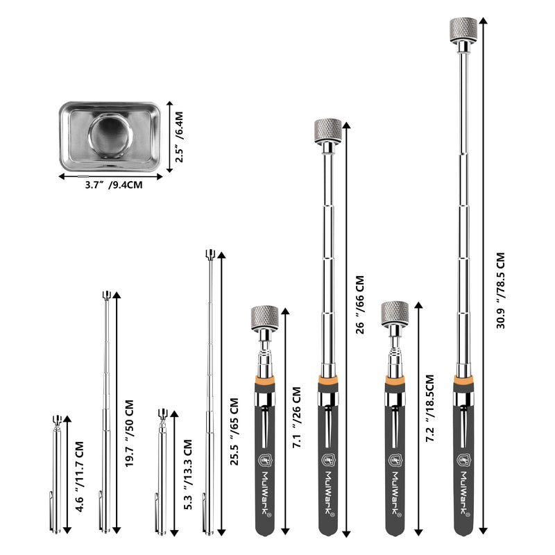 Mulwark 5 pcs Telescoping Magnetic Pickup Tool with Strong Pull Force: Non-Slip Extendable Magnet Pickup Tool: Telescopic Magnetic Pick-Up Tool with Extra Strong Magnet: Extendable Magnet Stick Small