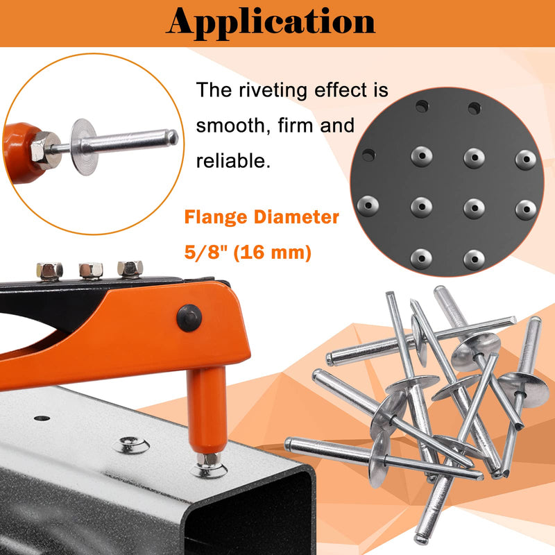 80pcs Aluminum Large Flange Blind Rivets,3/16x 3/4inch, Flange Diameter 5/8inch (16 mm), Pop Rivets Assortment Kit Blind Rivet by Bolt Dropper, Grip Range(13-16mm) 3/16" x 3/4"