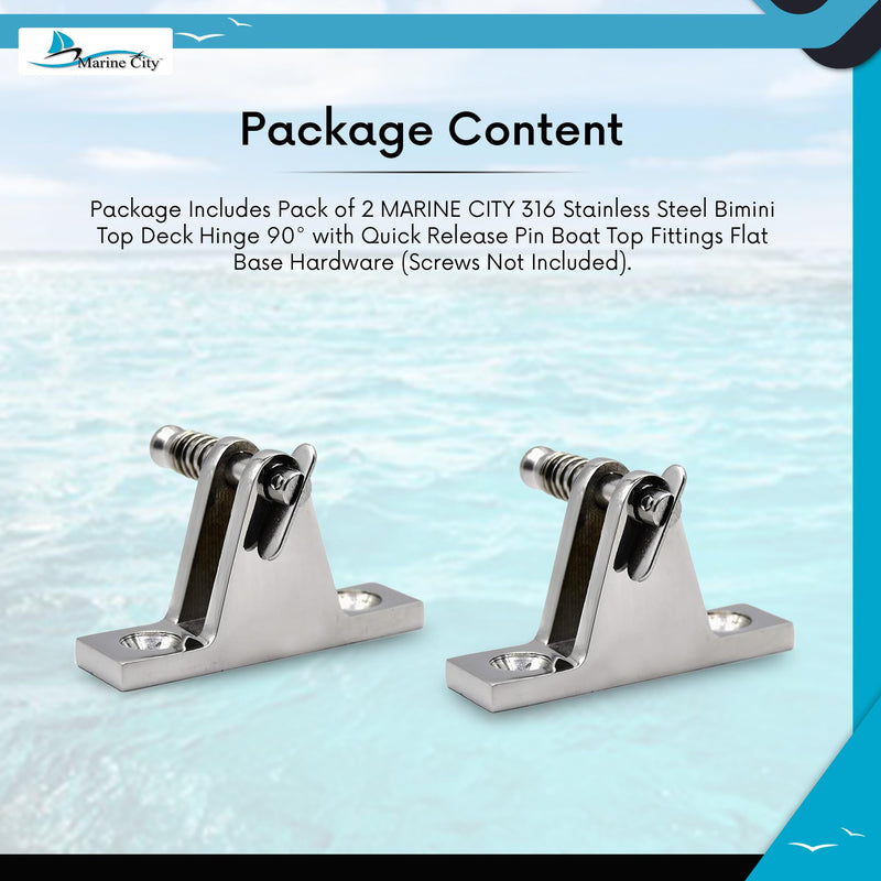 Marine City 316 Stainless Steel Bimini Top Deck Hinge Swivel Mount with Removable Pin – Side Mount Boat Bimini Hardware for Marines, Yachts and Ships (Pack of 2)