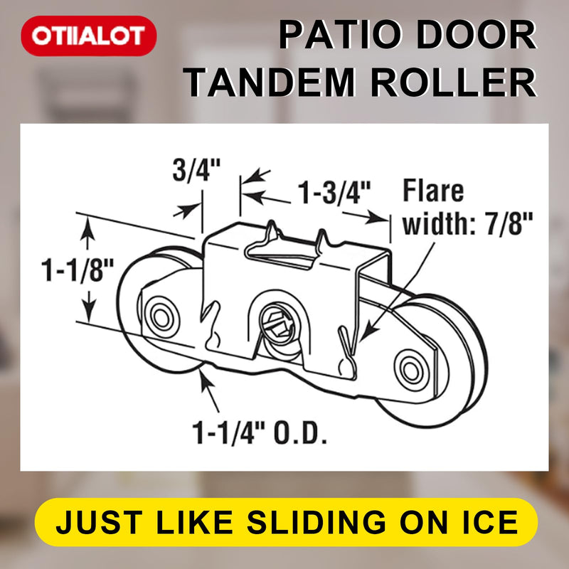 2 Pack Sliding Patio Door Tandem Roller Assembly Fits for Andersen 1997061 (1982 to P) & Replaces 1273704 (1964 to 1982), 1-1/4" Steel Ball Bearing Wheels, Side Adjustable