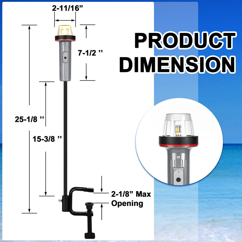 Tuanse Portable Battery-operated Boat Navigation Light, Bi-color Red/green Bow Light with Adjustable Clamp and 24" Stern Lamp, Waterproof for Small Boats, Kayaks, Canoes