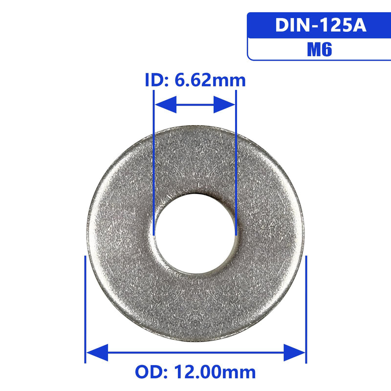 M6 x 12mm OD Flat Washer, 18-8 (304) Stainless Steel Washers Flat, 100PCS M6/304 Silver