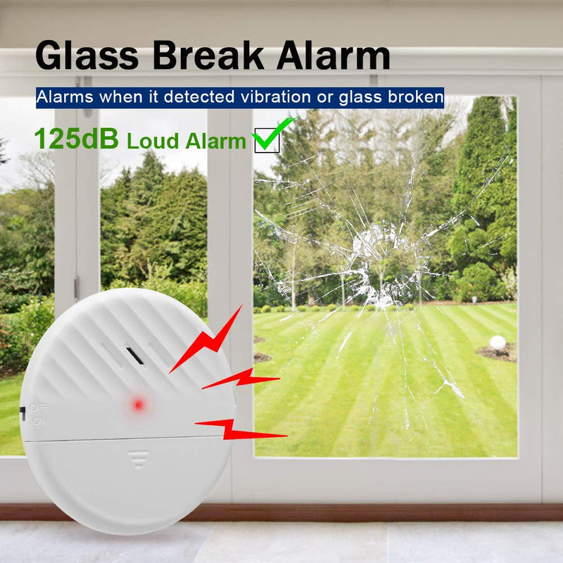 Wsdcam Glass Break Sensor Alarm 125dB Ultra-Slim Wireless Glass Break Detector Window Alarm Vibration Sensor for Home Window and Door Security (8) 8