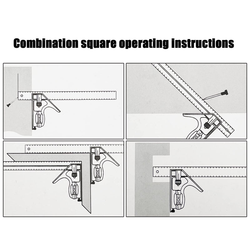 12" Combination Square, 45-90 Degree Marking, Carpentry Woodworking Measure Tools, Combination Square Set, Metal Ruler Framing Square T Ruler Framing Square, Metal Square