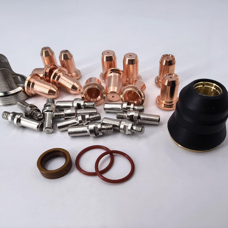 27pcs Plasma Cutter Torch Tip Consumables IPT-60 PT-60 IPT-40 PT40 0.9mm .035" /1.0mm .040" / 1.1mm .045" Electrode Shield Cap/Stand-off/Swirl Ring/O-Rings Plate Cutting/Grid Cutting/Gouging/Marking