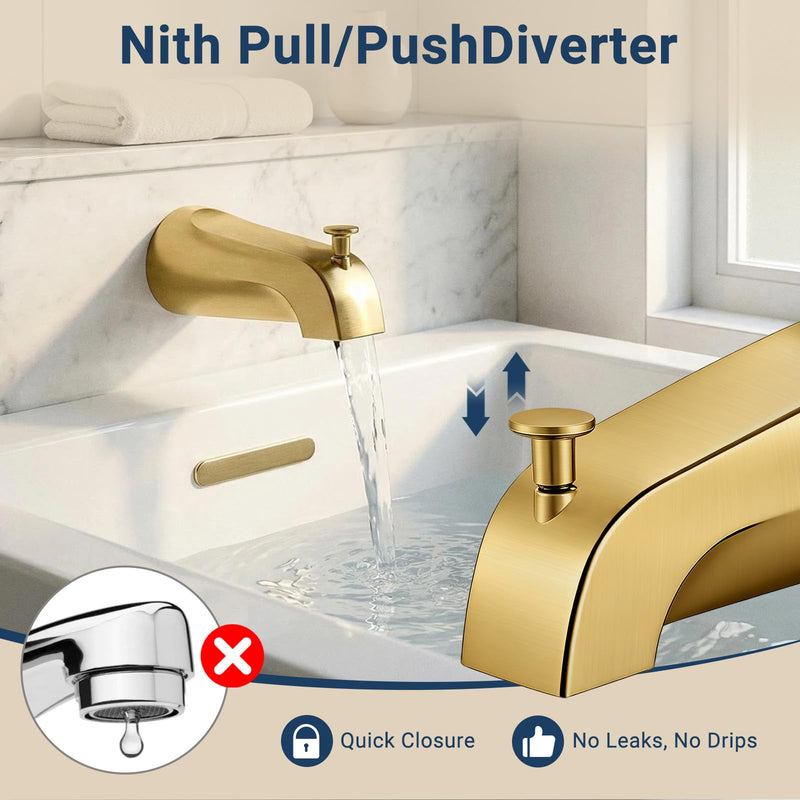 Universal Bathroom Tub Spout with Diverter, 1/4 Inches 1/2" IPS Inside Thread, Durable Heavy Duty Metal Bathtub Faucet with Shower Diverter,1/4 Inch Bathroom Tub Spout Compatible,Brushed Gold Brushed Gold