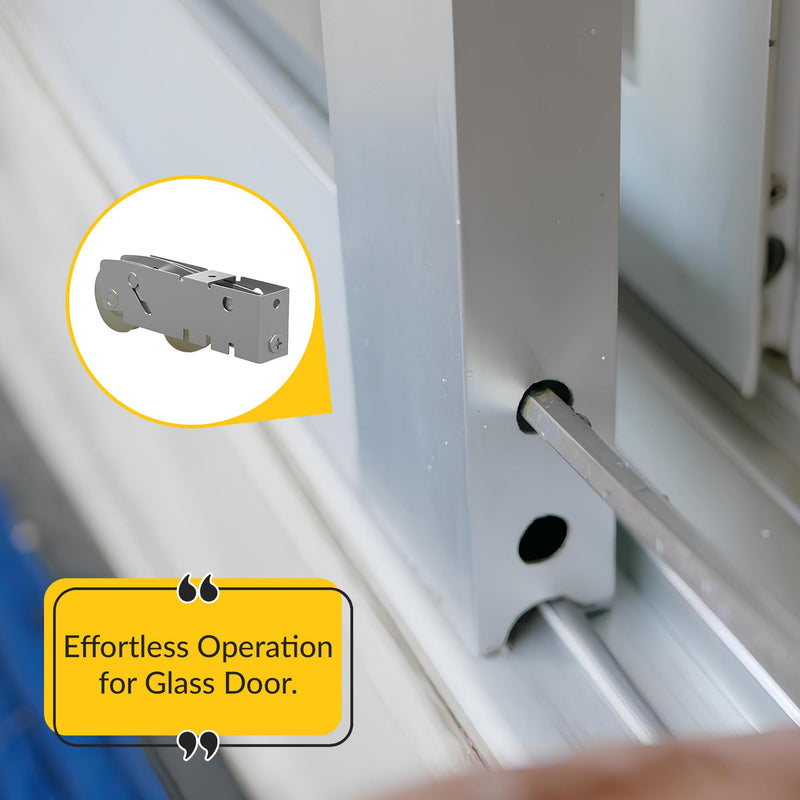 Brixwell Patio Door Roller Tandem with 1-1/4" Nylon Wheels, Gray Finish, 3-1/8" Length, 3/4" Width, 1-3/32" Height, Sliding Door Roller Assembly, Track System, and Handle Replacement