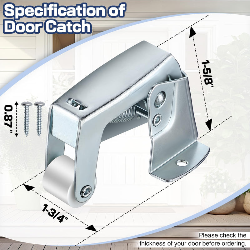 Dreyoo 1 Pack Screen and Storm Door Catch, 1-3/4 inch wide base with 1-5/8 inch Projection, Screen Door Spring Loaded Catch for Hinged Swinging Doors, Cabinets and Cupboards Doors Zinc Plated (Sliver) Sliver