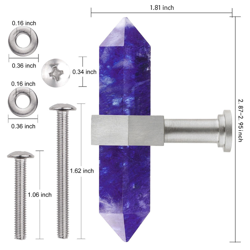 moonsix 4pcs Double Pointed Hexagonal Stone Silver Knobs, Blue Melting Silver Handle