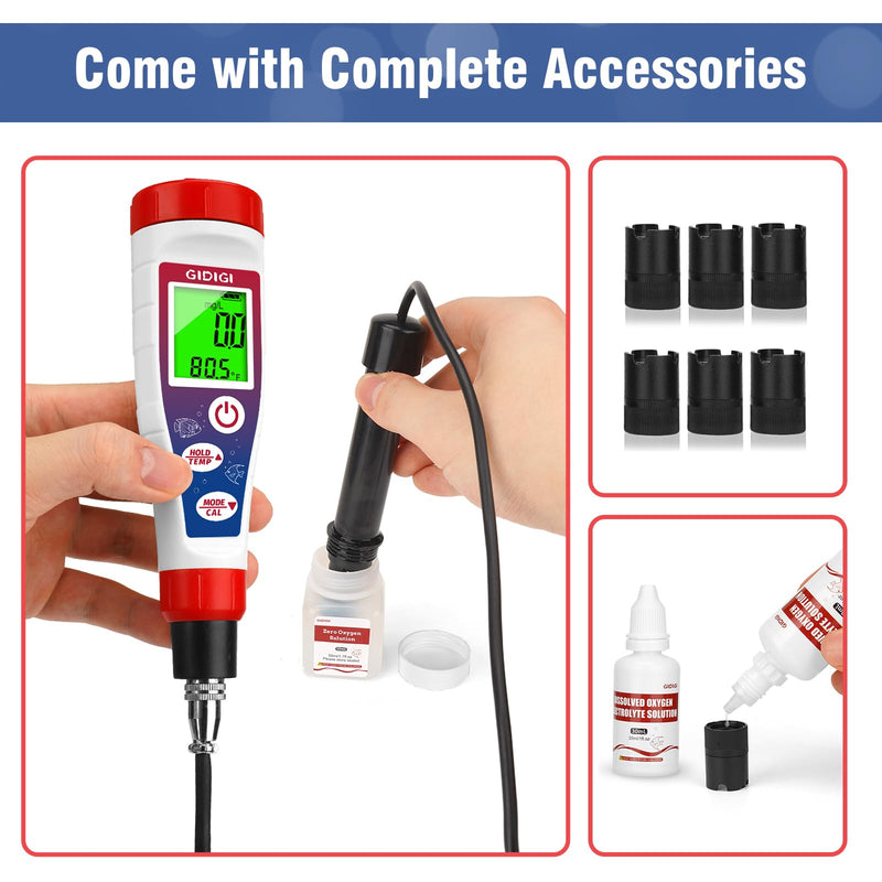 Dissolved Oxygen Meter, Pond Oxygen Tester,0.0-40.0 mg/L DO Tester with 4.92 feet Extended Probe Cable, ATC, Backlit LCD, for Pond, Aquarium, Wastewater, Brewing, Lab, and Educational Research