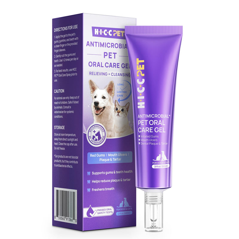 HICC PET Dog Dental Gel, Vet-Trusted Teeth Cleaning Gel for Dogs & Cats, Pet Breath Freshener, Maintains Gum Health, Natural Enzymatic Oral Repair Gel Kit, No Brushing Required, Non-Toxic. 2 fl oz 2.0 Fl Oz