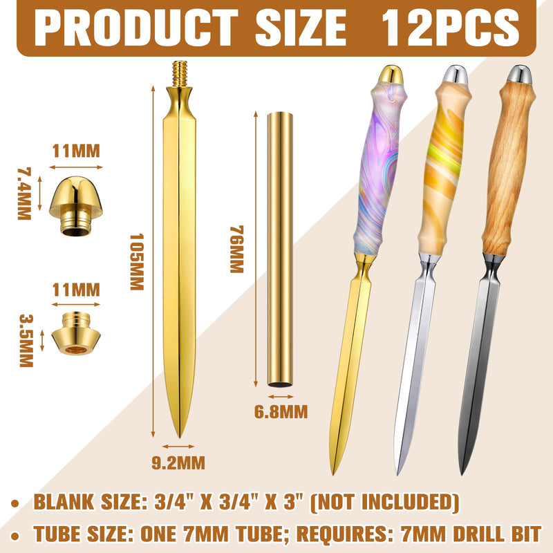 9 Set Letter Opener Woodturning Project Kit, DIY Envelope Slitter Paper Mail Opener Letter Knives Turning Kits Mens Crafts Holiday Gifts Making Supplies, Black, Sliver, Gold