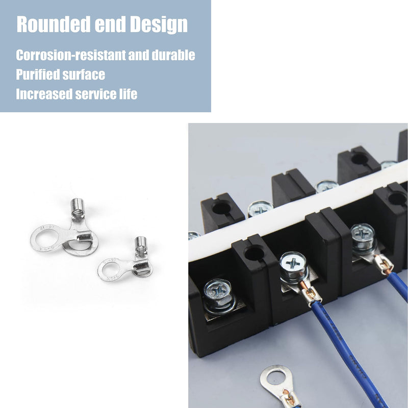 250pcs Non-Insulated Ring Terminals, Copper Ring Connectors Terminals, AWG22-16 16-14 14-12 12-10 Crimp Ring End Terminal, Electric Wire Connectors, Tin-Plated Wire Lugs Battery
