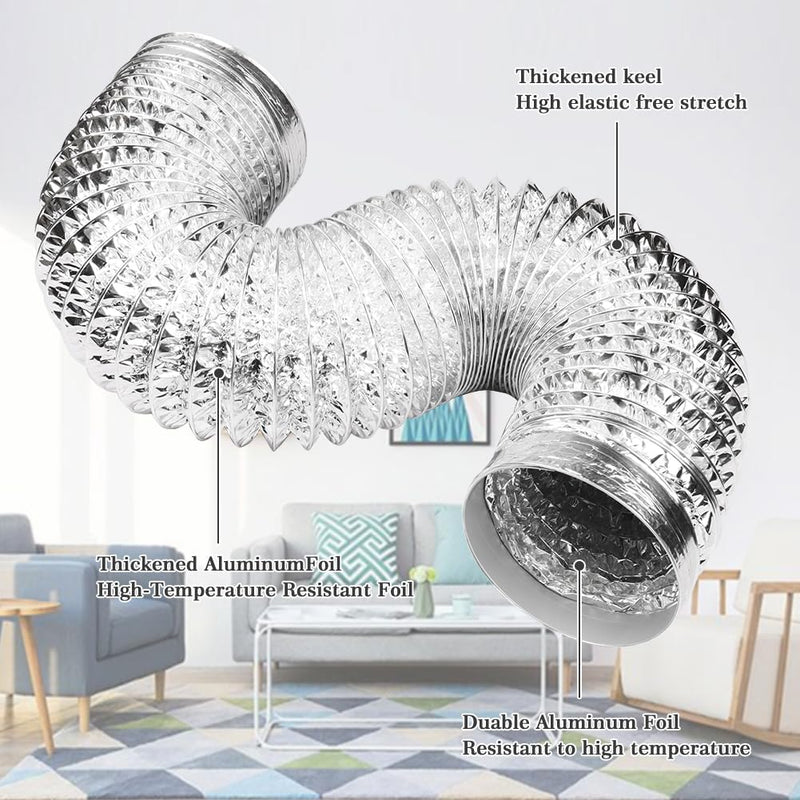 Omont Dryer Vent Hose 4 Inch 5FT Flexible Dryer Ducting Tube Air Duct Aluminum Insulated Flex Hose Kit Indoor Outdoor 4IN 5FT