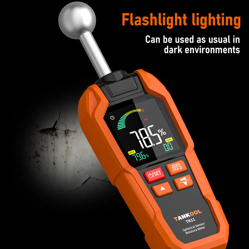 Pinless Moisture Meter with Ball Probe for Non-Destructive Area Scans for Walls & Drywall | Digital Moisture Detector,Measuring Depth 5-40mm Digital Moisture Meter Built-in Flashlight
