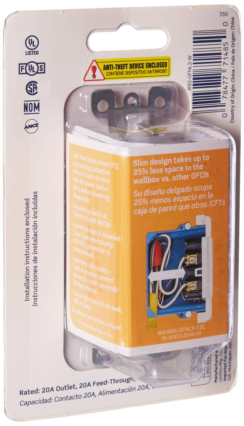 Leviton GFCI Outlet with Guidelight, 20 Amp, Self Test, Tamper-Resistant with LED Indicator Light, Replaces Plugged in Night Light, GFNL2-W, White GFCI, Guidelight