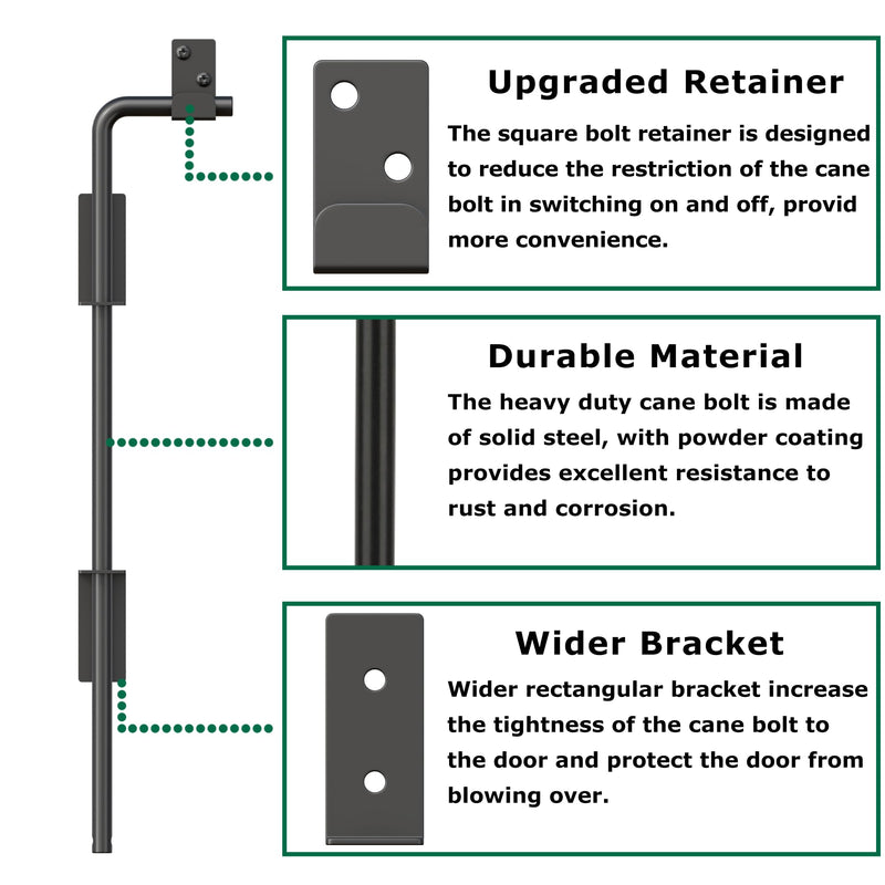 18" Heavy Duty Cane Bolt Gate Drop Rod with Upgraded Design, Square Drop Rod Kit for Double Gate Wood PVC Vinyl Metal Yard Gate Latch-2 Pack 18 Inch-2 Pack