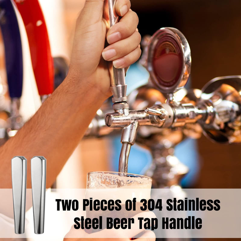 2 PCS Beer Faucet Handles All 304 Stainless Steel Keg Tap Handle Standard 3/8" Thread American Draft Beer Tap Handles for kegerator Tower for bar Pack of 2