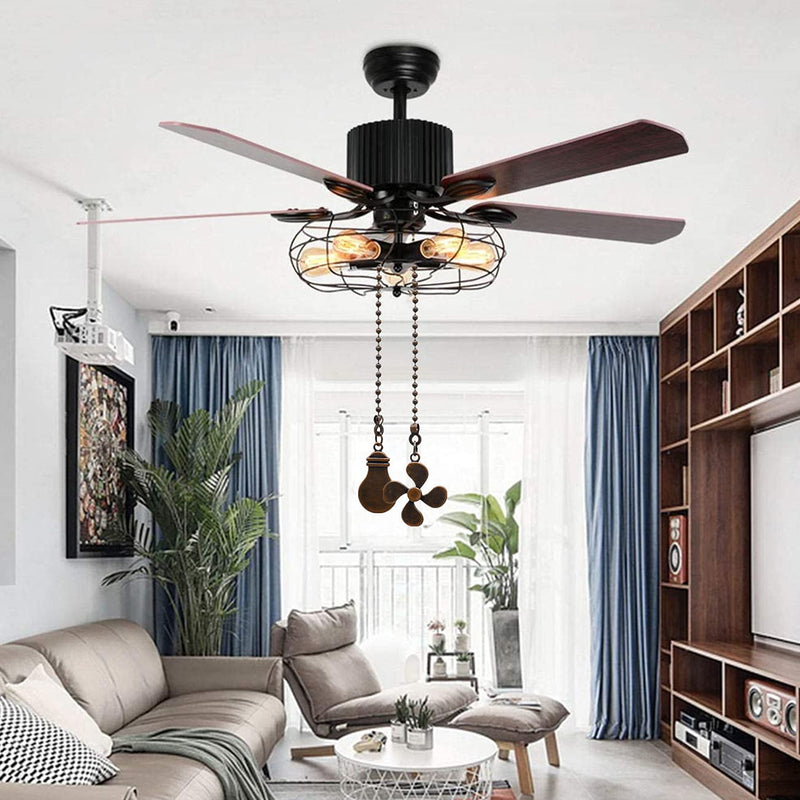 Ceiling Fan Pull Chain Set, 4 Pieces Bulb and Fan Pattern Pull Chain Extension Fan Pull Chain Pendant 12 Inch Ceiling Fan Chain Extender with Ball Fan Chains Connector (Red Bronze) Red Bronze