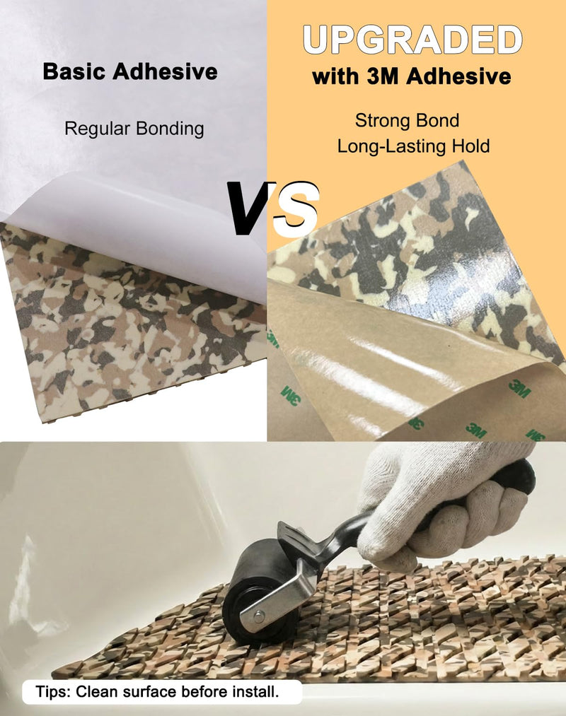 Boat Flooring with 3M Adhesive 94.5"x45.2"/23.6"/16.1" Non-Slip EVA Foam Marine Decking Self-Adhesive Striped DIY Cuttable Mat for Pontoon Yacht Jon Boat Motorboat Jet Ski SUP Paddle Board Trailer 94.5"Lx23.6"W - 15.5sqft Camo Jungle