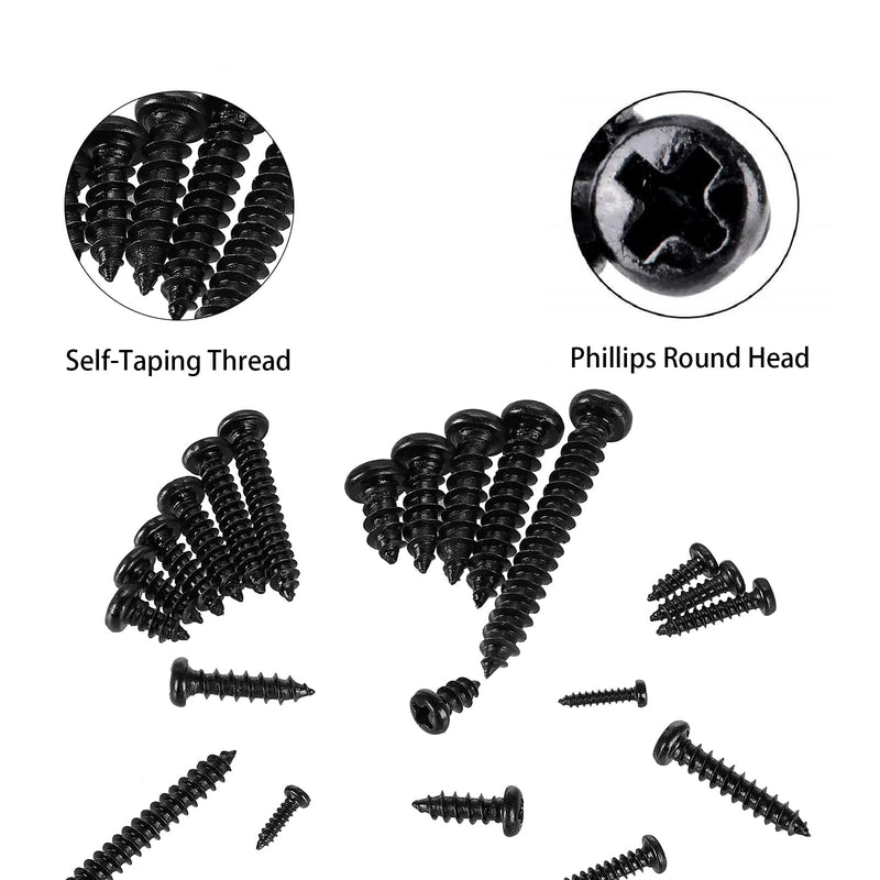 AXK 1000PCS M1 M1.2 M1.4 M1.7 Phillips Round Head Self Tapping Small Screw Micro Screws Electronic Small Black Bolts Wood Screws Kit