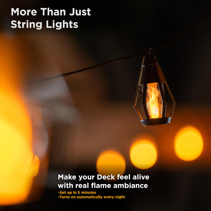 Solar String Lights Outdoor Waterproof - 10 Flickering LED Bulbs with Patented Flame Effect, 21 ft Solar-Powered Solar Hanging Lights Outdoor for Patios, Porches, Fences, Gardens & Decorative Ambiance