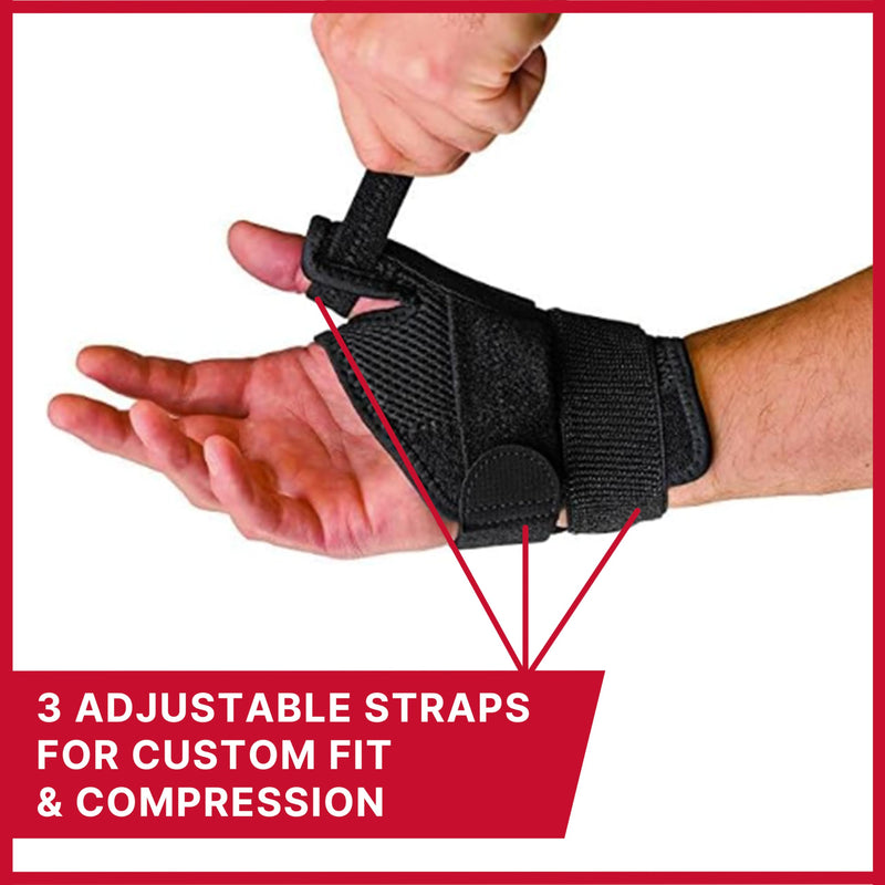 MUELLER Sports Medicine Adjust-to-Fit Thumb Stabilizer, Spica Splint, Thumb Pain Relief Brace for Men and Women, Ideal for De Quervain's Tenosynovitis, Arthritis, Sprains, Fits Right or Left Black 1 Count (Pack of 1)