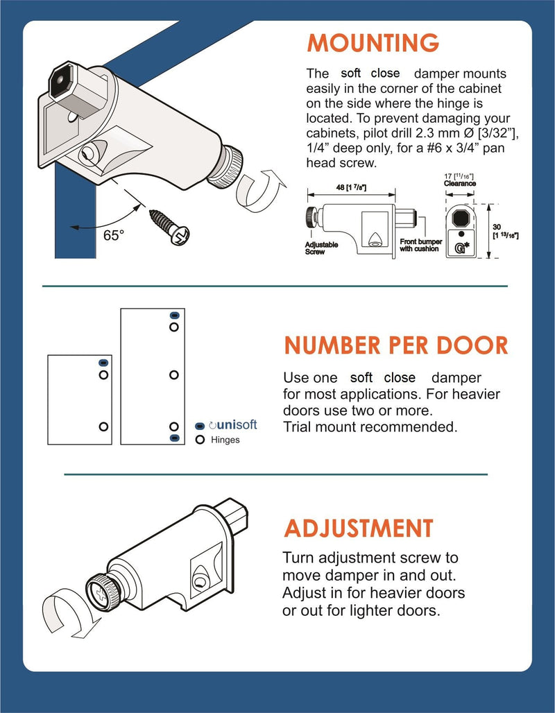 25 Pack Rok Hardware Soft Close Damper for Cabinet Doors/Compact/SoftClose Cabinet Adapter/Hardware/Hinge Polished Nickel Finish, SCD103 25 Pack