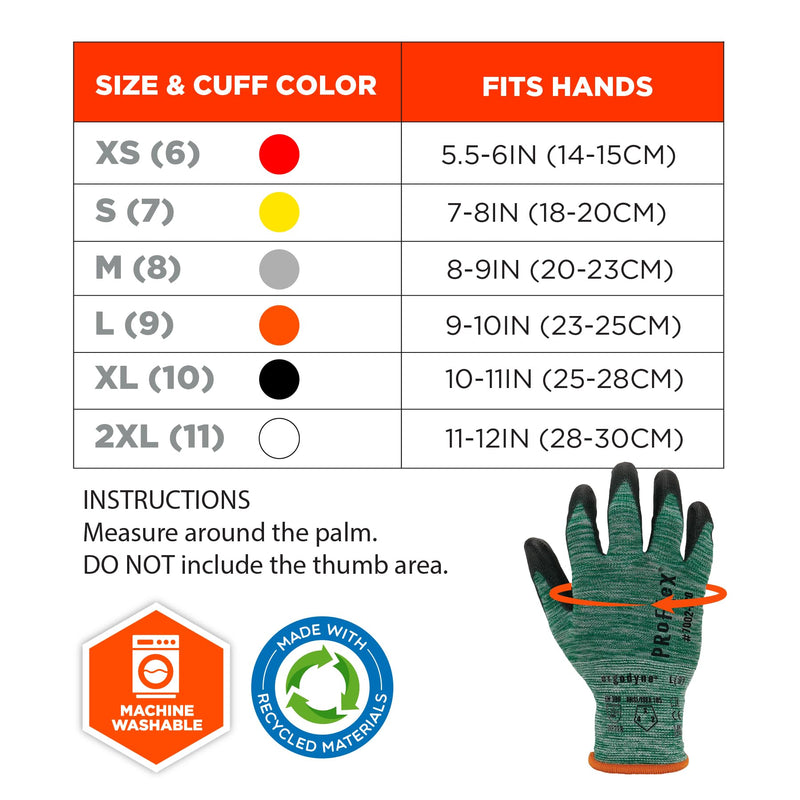 Ergodyne ProFlex 7002-ECO Work Glove, Recycled PU Coated Palms Gloves, Post Consumer Materials, 15 gauge, 12-Pack Small 12-Pack