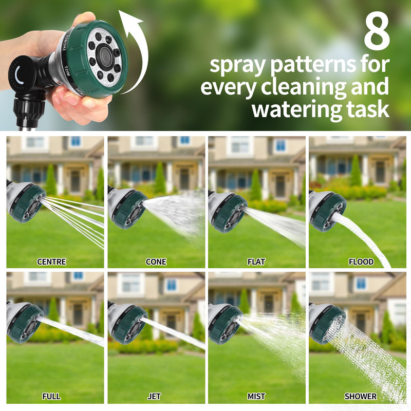 Watering Wand for Garden Hose, 17.5 Inch, 8 Spray Patterns, Garden Hose Nozzle with Thumb Flow Control, Adjustable Water Sprayer with Pivoting Head, Ideal for Hanging Baskets and Shrubs Green
