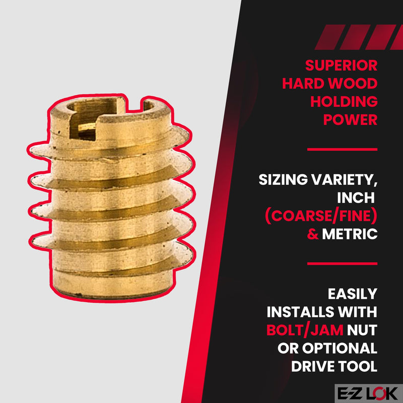 E-Z LOK 400-008 Threaded Insert, Brass, Knife Thread, #8", 8-32 Internal Threads, 0.375" Length (Pack of 25) 0.375" Length (Pack of 25)