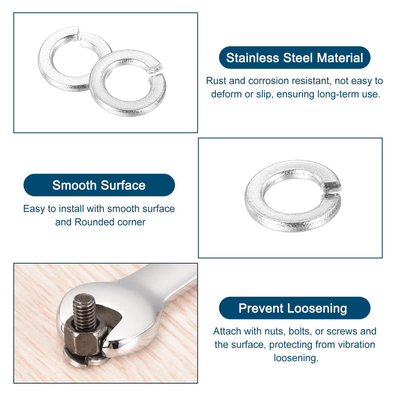 uxcell #4 Split Lock Washer, 100Pcs 304 Stainless Steel Spring Lock Washers Metal Split Ring Washer for Screw Bolts Machinery 100