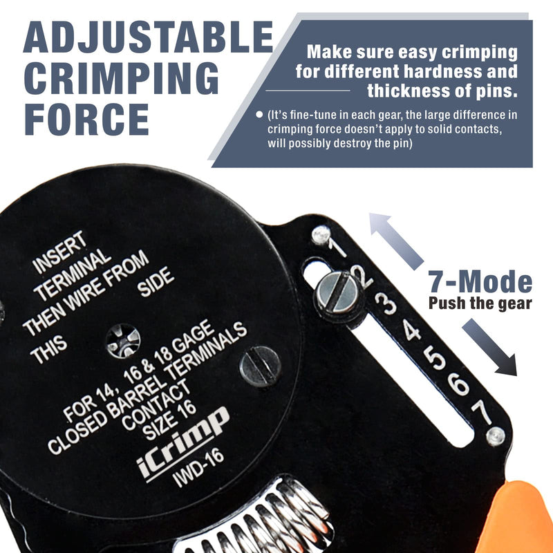 iCrimp Closed Barrel Crimper 4 Way Indent,8 Impression Type for Deutsch Solid Contacts gage 14,16&18(IWD-16) IWD-16