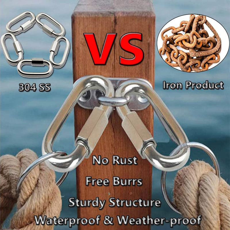 Quick Link, Lsqurel 304 Stainless Steel D Shape Locking Carabiner Heavy Duty Chain Link Keychain for Outdoor Fence Gate Swings Pet Dog M4 M6 M8 M10 M12 Capacity 200lb 600lb 1200lb 2400lb 3000lb M6 10Pack