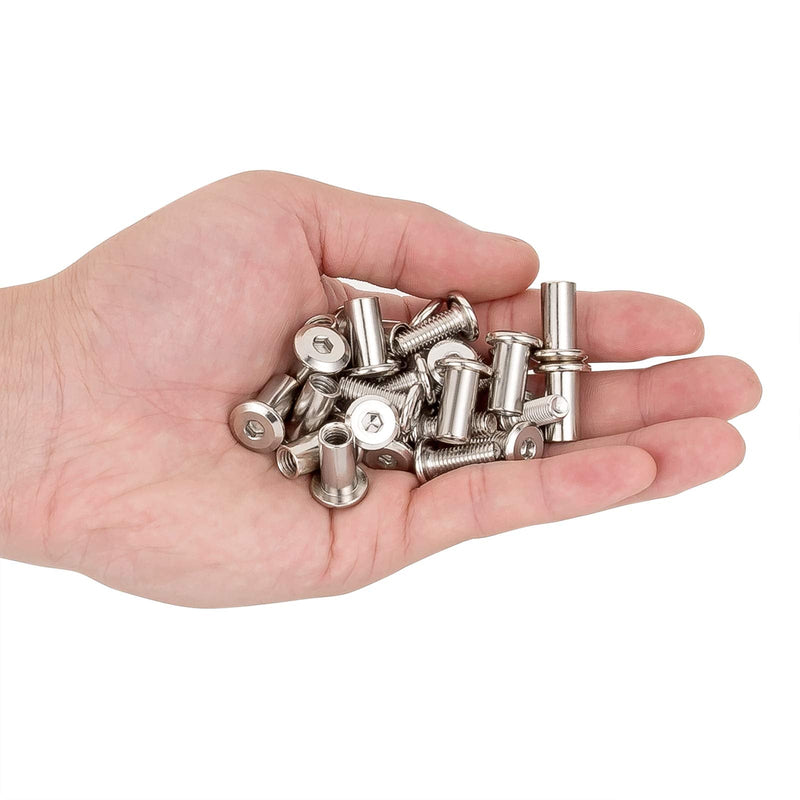 40 Sets M6 Binding Post Screws Rivet Socket Cap Connecting - Silver Hex Screws and Nuts Metal Bolts Cap Nuts Assortment Kit for Baby Bed Furniture, Scrapbook Photo Albums Binding (M6x15mm-D) M6x15mm-D