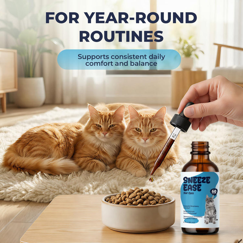 Cat Sneezing & Respiratory Support Drops, Seasonal Sensitivity & Watery Eyes Comfort for Cats, Herbal Blend with Nettle & Eyebright, Daily Immune Balance Support, Easy Liquid, 2 fl oz