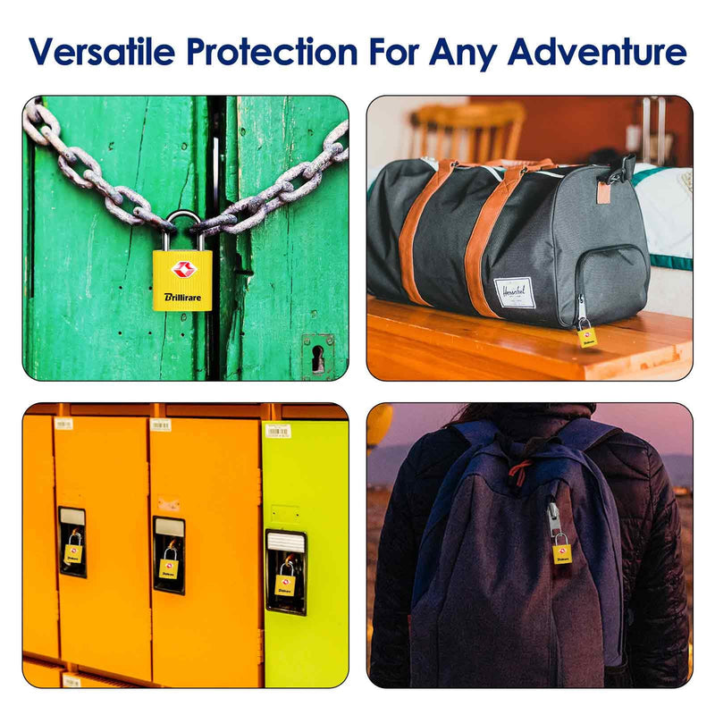 4 Pack TSA Approved Luggage Locks with Keys, Travel Padlock, Zinc Alloy Waterproof Keyed Lock, TSA Outdoor Metal Lock for Lockers, Bags, Backpack, Gym, Gate-Yellow
