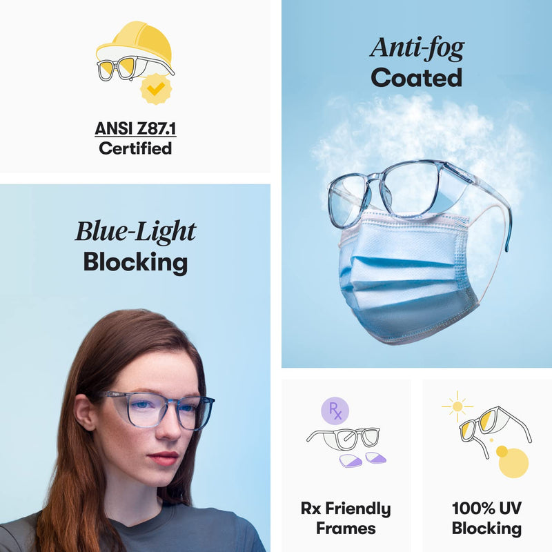 Stoggles Square Z87.1 Certified Polycarbonate Safety Glasses, Scratch & Shatter-Proof, Blue-Light & UV Blocking Lens, Top & Side Shields, Anti-Fog Dip Coated, Durable, Protective & Stylish Eyewear Medium Lilac