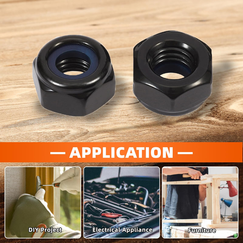 M8 Black Nylon Insert Hex Lock Nuts Locknuts, Stainless Steel 18-8 (304), Black Oxide, 20 PCS M8-1.25 - NewNest Australia