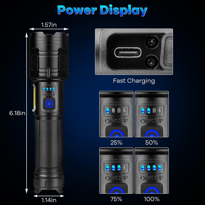 Rechargeable Flashlights 90,000 High Lumens - 2 Pack, Super Bright Flash Light with 7 Lighting Modes, 24H Long Life Powerful Flashlight with Side Light, IPX7 Waterproof Flashlight for Camping Home